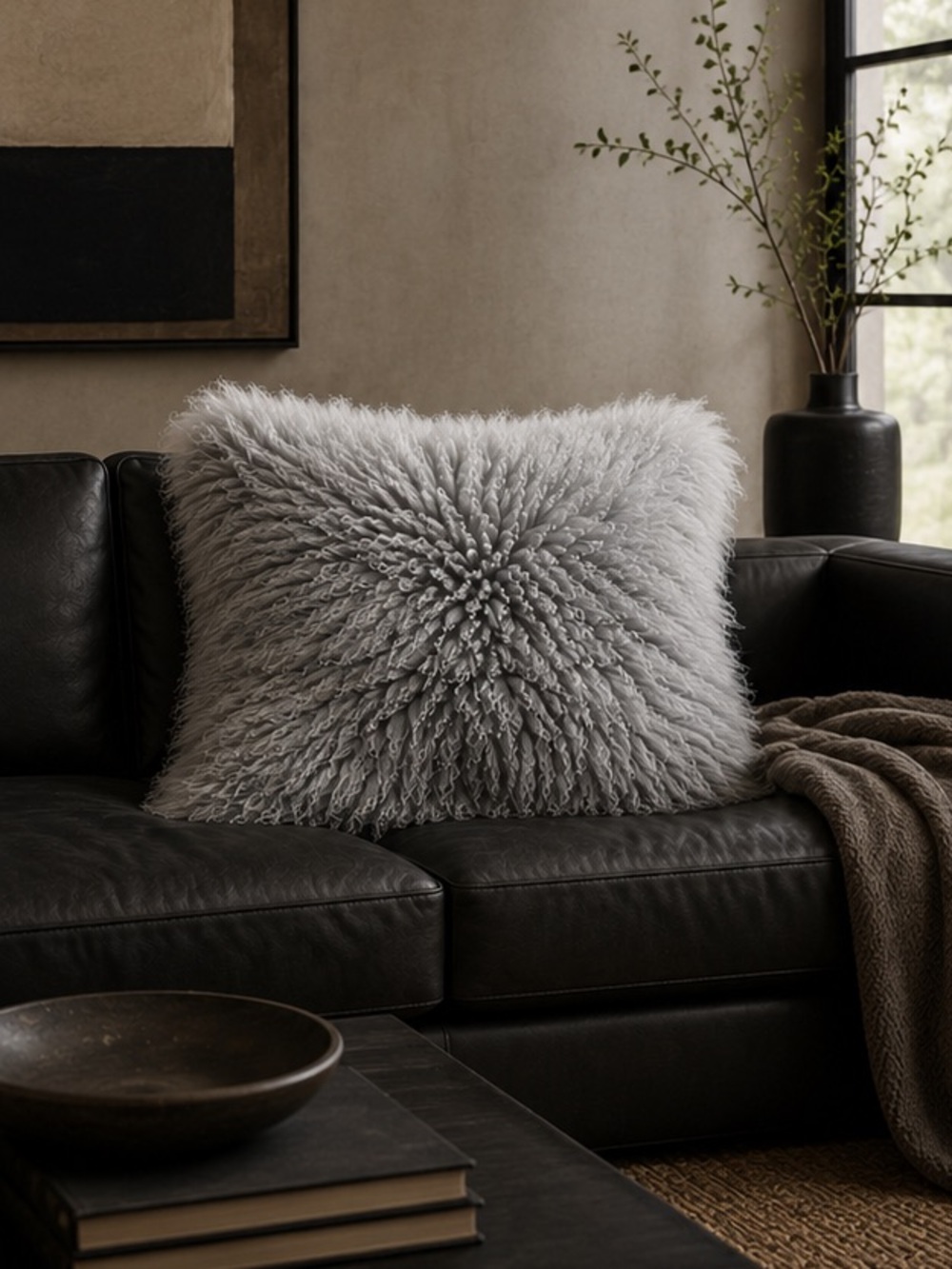 Icelandic Sheepskin Long-Pile 28” Accent Pillow – Soft Gray